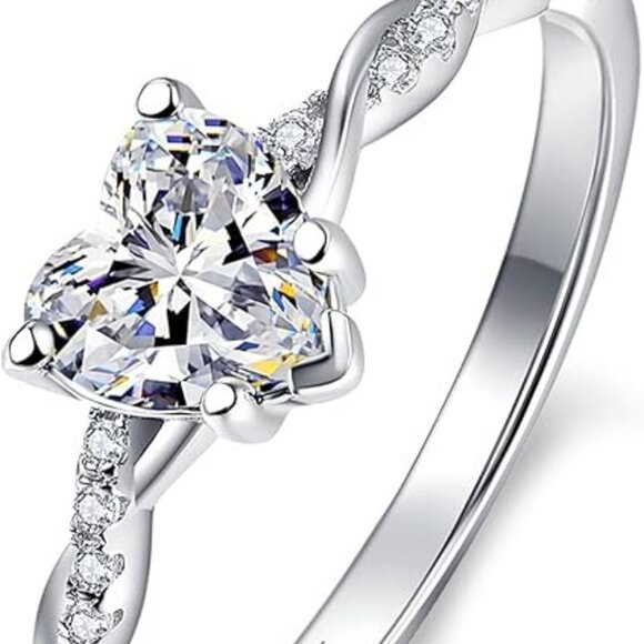 Jewelry - 1.25ct Womens Heart Promise Ring Silver Heart Cut Ring - A-Cubic Zirconia